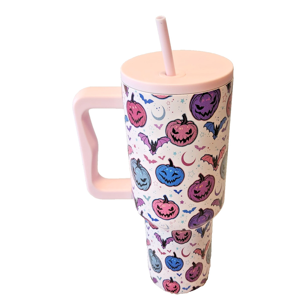 TaroKitc Pink Wicked Pumpkins 40oz Limited-Edition Tumbler Lid & Straw Halloween